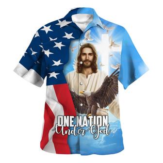 One Nation Under God Jesus Christ Eagle Hawaiian Shirt - Seseable