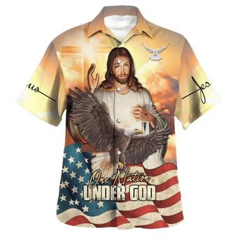 One Nation Under God Jesus Eagle American Flag Hawaiian Shirts For Men & Women - Seseable