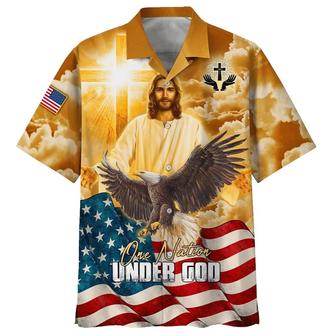 One Nation Under God Jesus Eagle American Hawaiian Shirt - Seseable