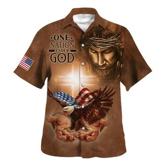 One Nation Under God Jesus Holy In Hand Eagle Hawaiian Shirts - Seseable
