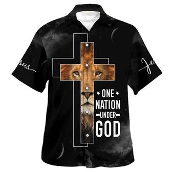 One Nation Under God Lion Cross Hawaiian Shirts For Men - Seseable