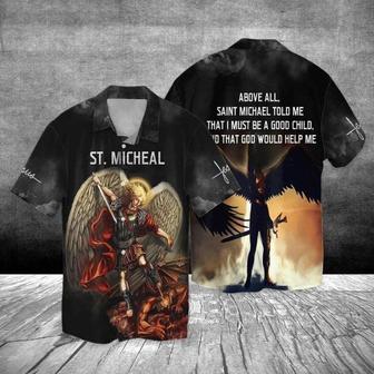 Saint Micheal Archangel Micae Jesus Above Hawaiian Shirt - Christian Hawaiian Shirts For Men & Women - Seseable