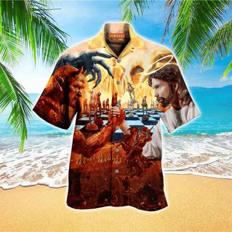 Satan Vs Jesus Battle Colorful Jesus Hawaiian Shirt - Christian Hawaiian Shirts For Men & Women - Seseable