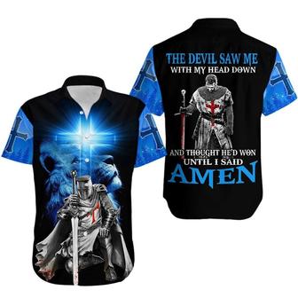 The Devil Saw Me With My Head Down Knight Jesus Lion King Hawaiian Shirts - Christian Hawaiian Shirts For Men & Women - Seseable