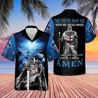 The Devil Saw Me with My Head Down Knight Jesus Lion King Hawaiian Shirts - Seseable