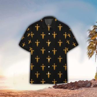The Jesus Cross Pattern Black Hawaiian Shirt - Christian Hawaiian Shirts For Men & Women - Seseable