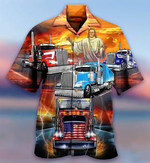 Truck Driver Jesus Bless In The Sunset Hawaiian Shirt - Christian Hawaiian Shirts For Men & Women - Seseable