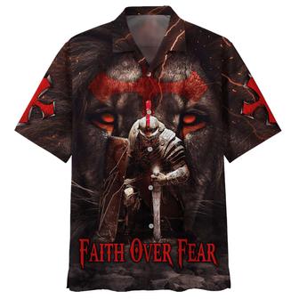 Warrior Of Christ Lion Cross Faith Over Fear Hawaiian Shirts - Seseable