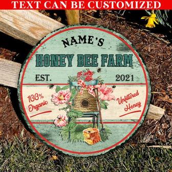 100 Organic Honey Bee Farm Custom Round Wood Sign - Thegiftio UK