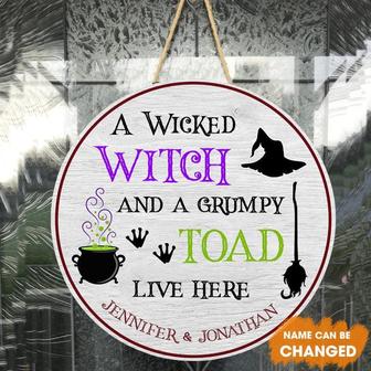 A Wicked Witch And An Old Grumpy Toad Custom Round Wood Sign - Thegiftio UK