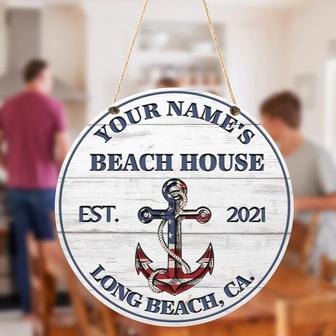 Anchor Beach House Sign Custom Round Wood Sign - Thegiftio UK