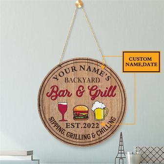 Backyard Bar & Grill Beer Custom Round Wood Sign - Thegiftio UK