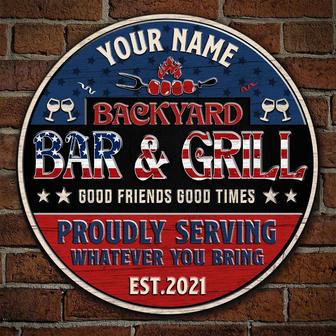 Bar And Grill Rules Patriotic Of July Custom Round Wood Sign Home Decoration - Thegiftio UK
