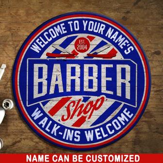Barber Shop Welcome Custom Round Wood Sign - Thegiftio UK