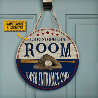 Baseball Player Entrance Custom Round Wood Sign - Thegiftio