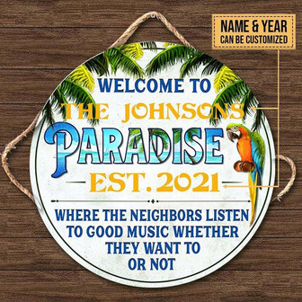 Beach House Parrot Paradise Custom Round Wood Sign - Thegiftio UK