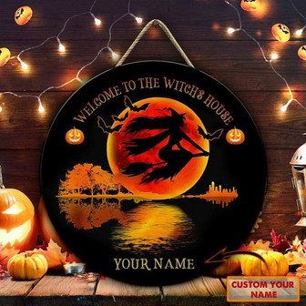 Beautiful Flying Witch Custom Round Wood Sign - Thegiftio