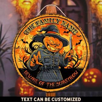 Beware Of The Scarecrow Custom Round Wood Sign - Thegiftio UK