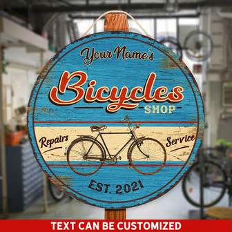 Bicycles Shop Custom Round Wood Sign - Thegiftio