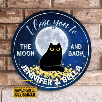 Cat To The Moon Custom Round Wood Sign - Thegiftio