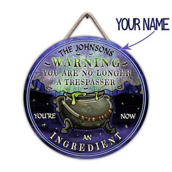 Cauldron Warning Witch Custom Round Wood Sign - Thegiftio UK