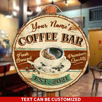 Coffee Bar Custom Round Wood Sign - Thegiftio