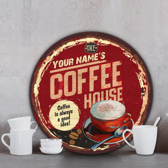 Coffee House Custom Round Wood Sign - Thegiftio UK