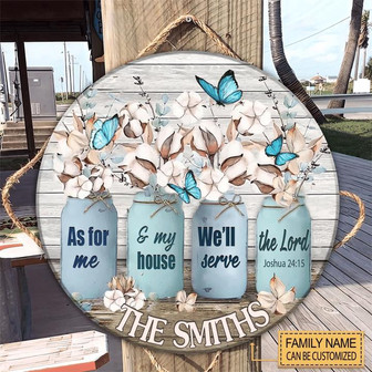 Cotton Flower Serve The Lord Custom Round Wood Sign Home Decoration - Thegiftio