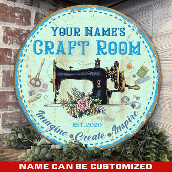 Craft Room Sewing Room Custom Round Wood Sign - Thegiftio UK