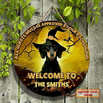 Dachshund Witch Custom Round Wood Sign - Thegiftio