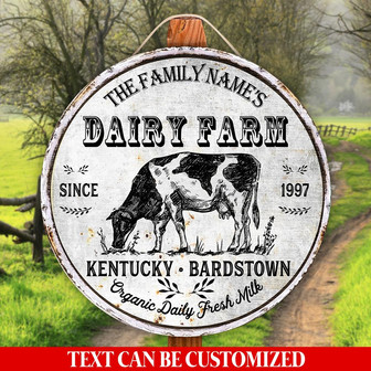 Dairy Cow Farm Custom Round Wood Sign - Thegiftio UK