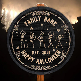 Dancing Skeleton Custom Round Wood Sign - Thegiftio UK