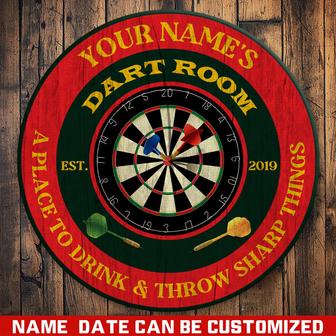 Dart Room A Place To Drink Custom Round Wood Sign - Thegiftio UK