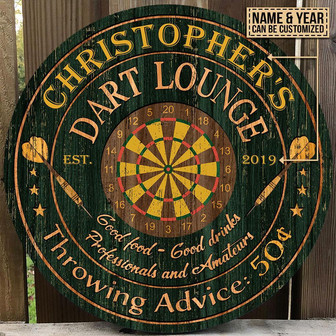 Darts Lounge Throwing Custom Round Wood Sign - Thegiftio UK
