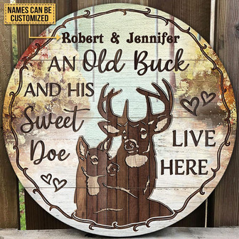 Deer Couple Brown Custom Round Wood Sign - Thegiftio