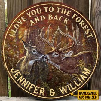 Deer I Love You To The Forest And Back Custom Round Wood Sign - Thegiftio UK