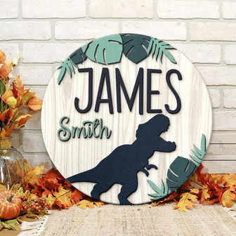 Kids Bedroom Dinosaur Door Sign Round Wood Sign - Thegiftio UK
