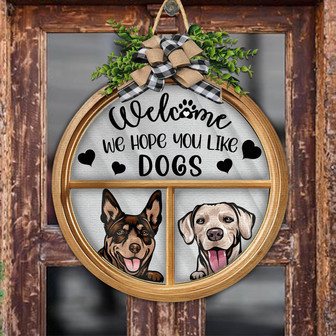 Dog Welcome To Our Home Custom Round Wood Sign - Thegiftio UK