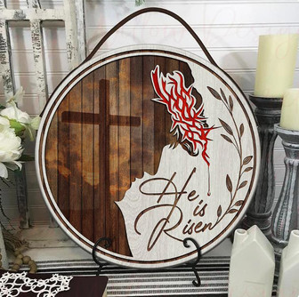 Easter He Is Rising Round Wood Sign - Thegiftio UK