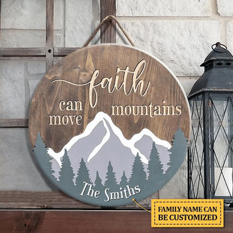 Faith Move Mountains Custom Round Wood Sign Home Decoration - Thegiftio UK