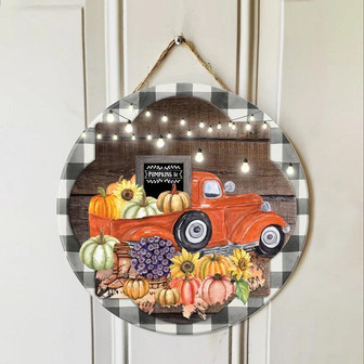 Fall Door Sign Decor Round Wood Sign - Thegiftio