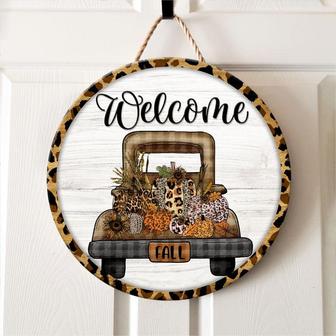 Fall Leopard Print Nice Gift Round Wood Sign - Thegiftio UK