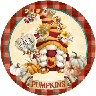 Fall Pumpkin Gnome Round Wood Sign - Thegiftio UK