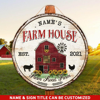 Farm Sweet Farm Custom Round Wood Sign - Thegiftio