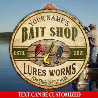 Fish Stories Told Here Custom Round Wood Sign - Thegiftio UK