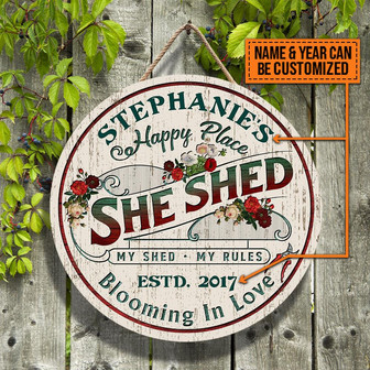 Floristry She Shed Blooming In Love Custom Round Wood Sign - Thegiftio UK