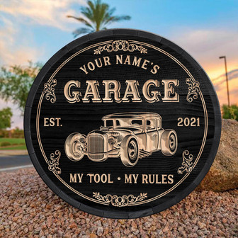 Garage Custom Round Wood Sign - Thegiftio