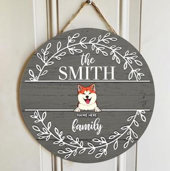 Gifts For Dog Lovers, Dogs Laurel Wreath Family Name Custom Round Wood Sign - Thegiftio UK