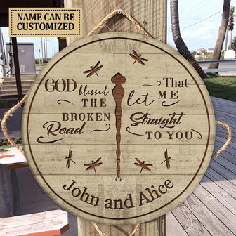 God Blessed Dragonfly Custom Round Wood Sign - Thegiftio