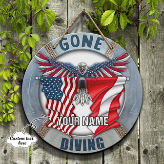 Gone Diving Custom Round Wood Sign - Thegiftio
